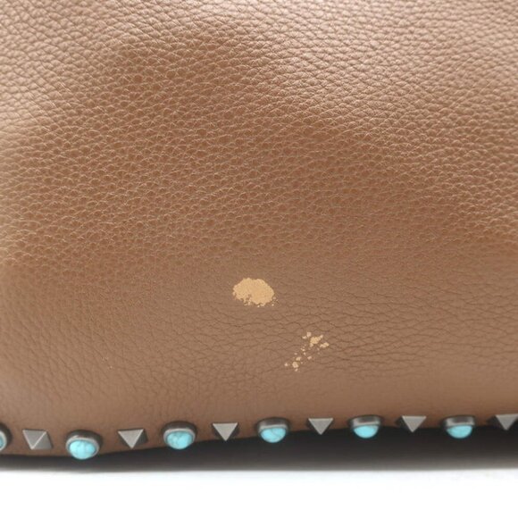 Valentino Rolling Rockstud Guitar Strap Flip-Lock Messenger Bag Brown Leather - Picture 6 of 16